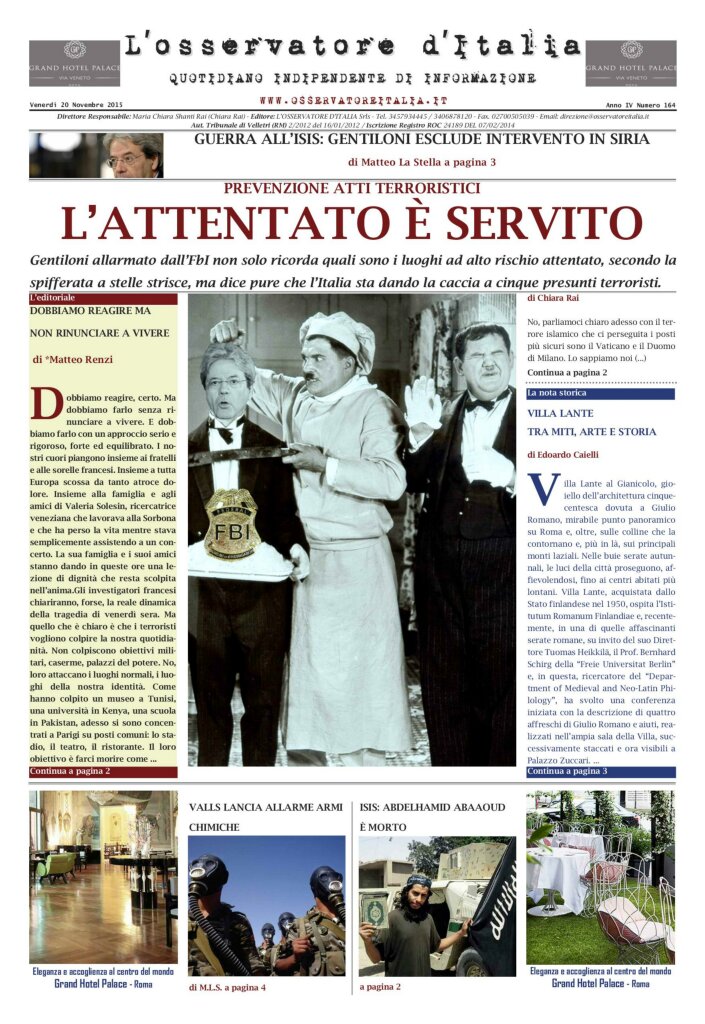 L'osservatore d'Italia edizione del 20 Novembre 2015